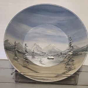 Custom Painted Metal Old Mining Pan. Winter Scene. Gorgeous. Pre-owned